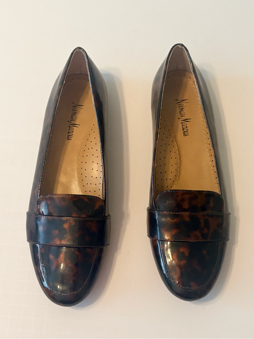 Neiman Marcus Women's Tortoiseshell Patent Penny Loafers - Brown/Black